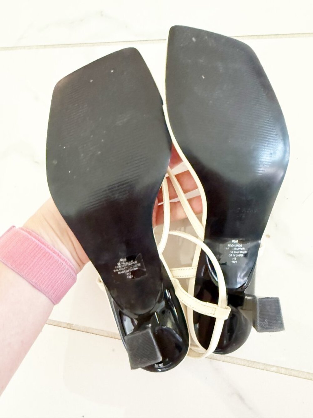 Marc Fisher LTD Calinda Beige Nude Leather Square Toe Kitten Heel Sandal 8.5M - Picture 7 of 11
